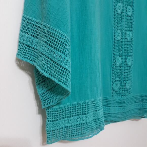 Esley cotton gauzy top or swim coverup sz S crocheted threadwork - Picture 7 of 8